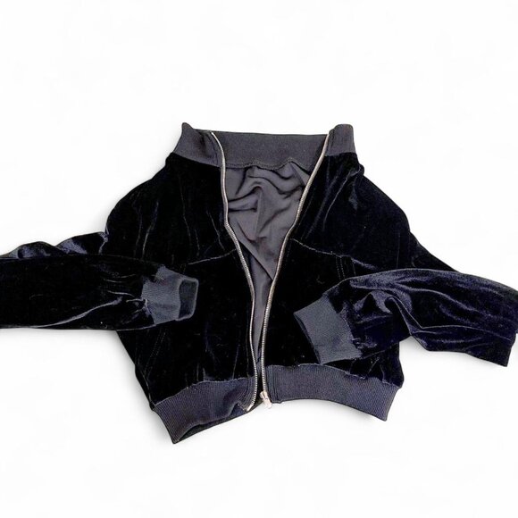Black velvet cropped zip-up jacket - Picture 1 of 2